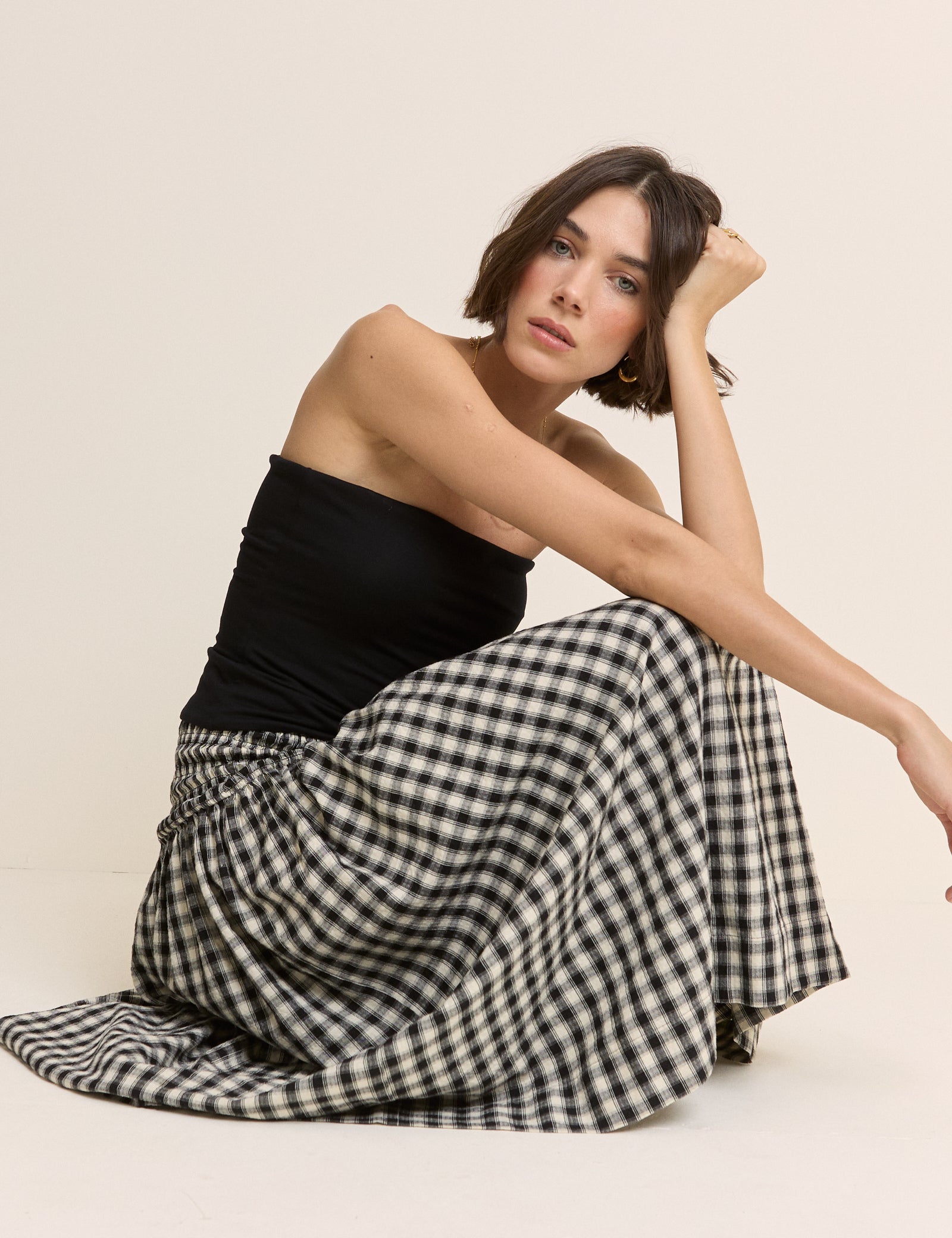 Black Gingham Midi Skirt