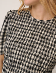 Black and White Gingham Shirred Top