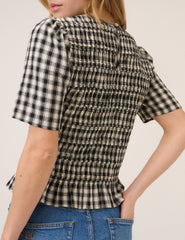 Black and White Gingham Shirred Top