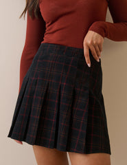 Black and Red Tartan Pleated Mini Skirt