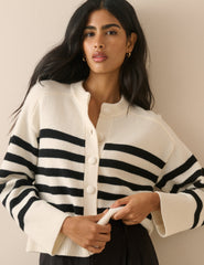 Black and White Striped Wool Saddle Lily Cardigan