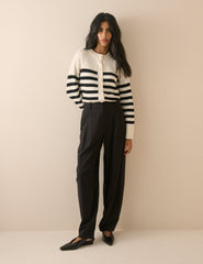 Black and White Striped Wool Saddle Lily Cardigan