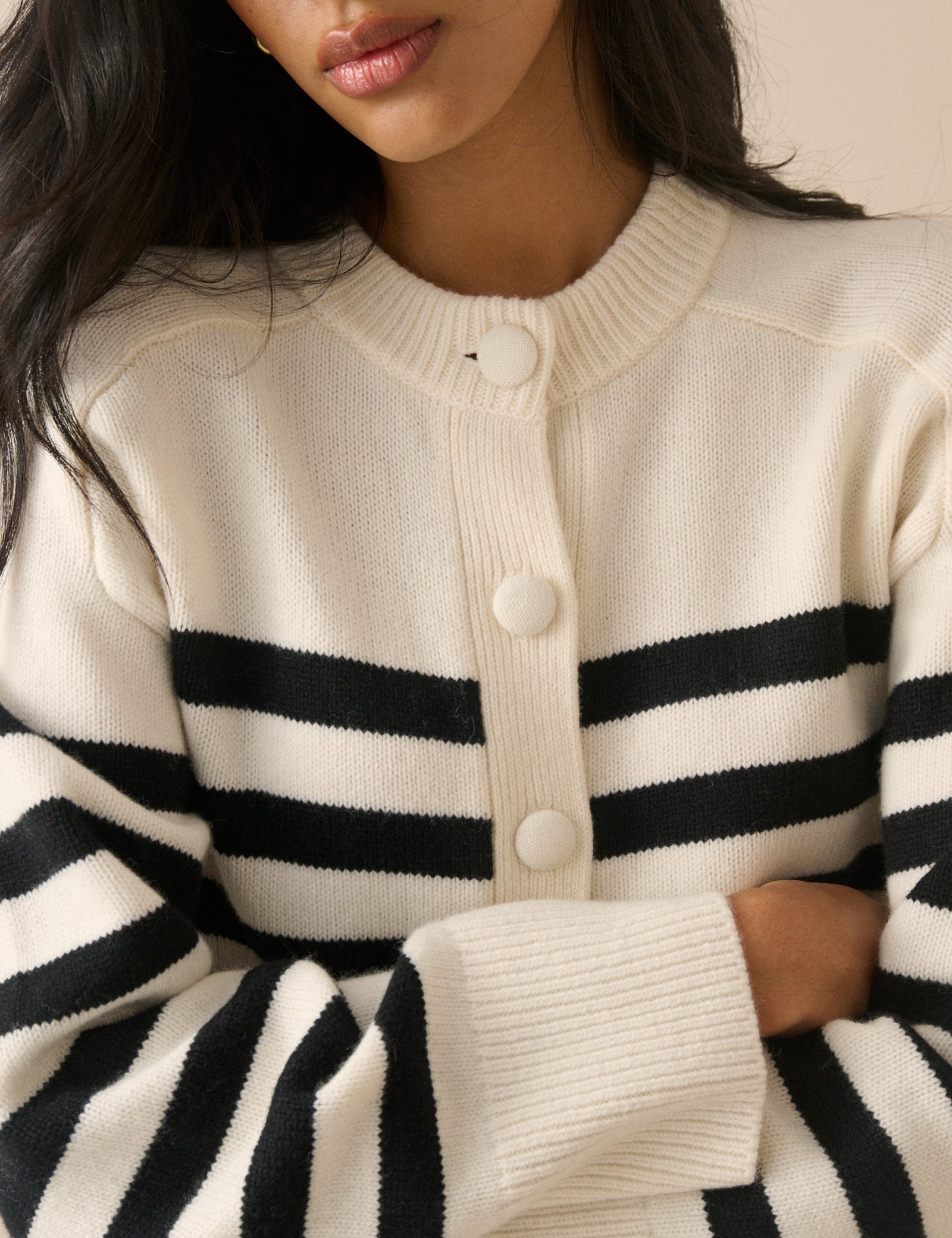 Black and White Striped Wool Saddle Lily Cardigan