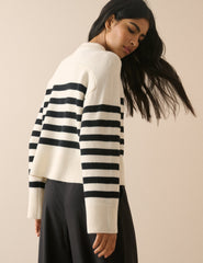 Black and White Striped Wool Saddle Lily Cardigan