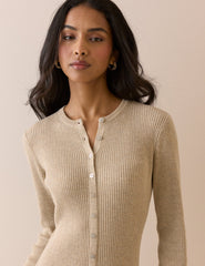 Beige Ribbed Knitted Midi Dress