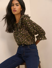 Black Floral Short Sleeve Blouse
