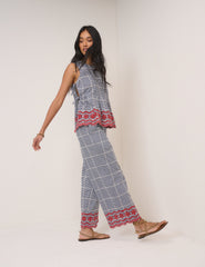 Black Gingham Embroidered Top & Trousers Set