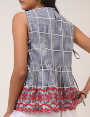 Black Gingham Embroidered Top