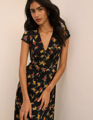 Black Floral Avery Midi Dress