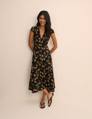 Black Floral Avery Midi Dress