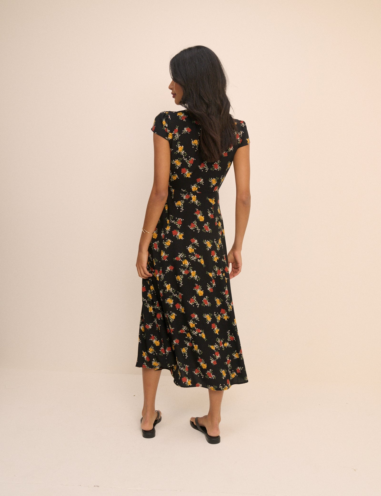 Black Floral Avery Midi Dress