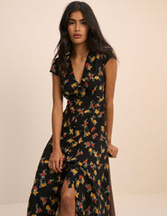 Black Floral Avery Midi Dress