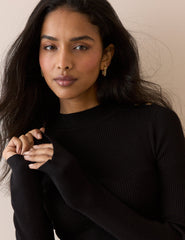 Black Ribbed Button Detail Top