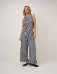 Black Gingham Wide Leg Trousers