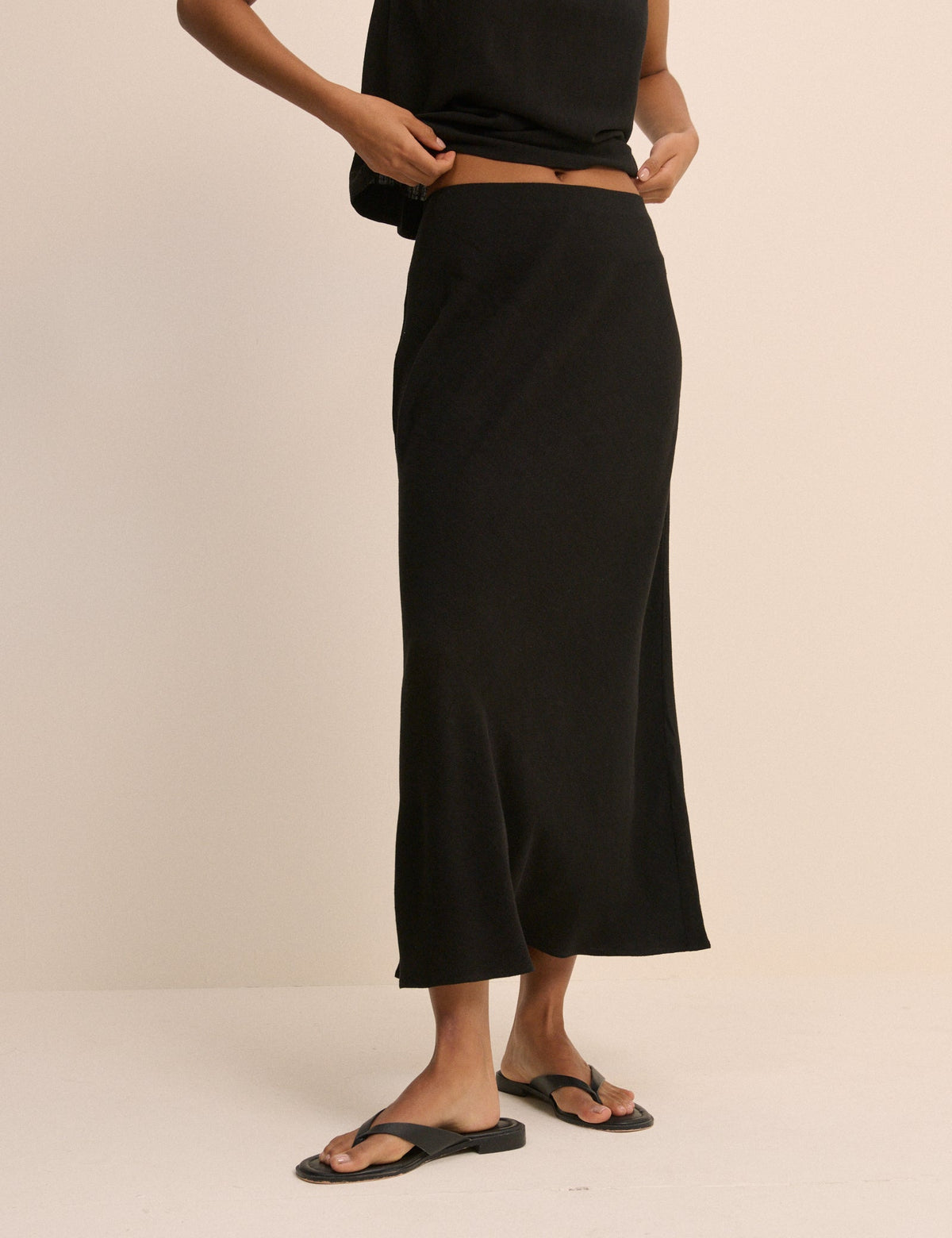 Black Mila Midi Slip Skirt