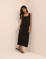 Black Mila Midi Slip Skirt