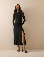 Black Ruched Mesh Tammy Midi Dress
