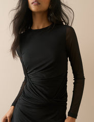 Black Ruched Mesh Tammy Midi Dress