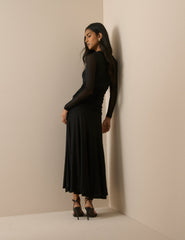 Black Ruched Mesh Tammy Midi Dress