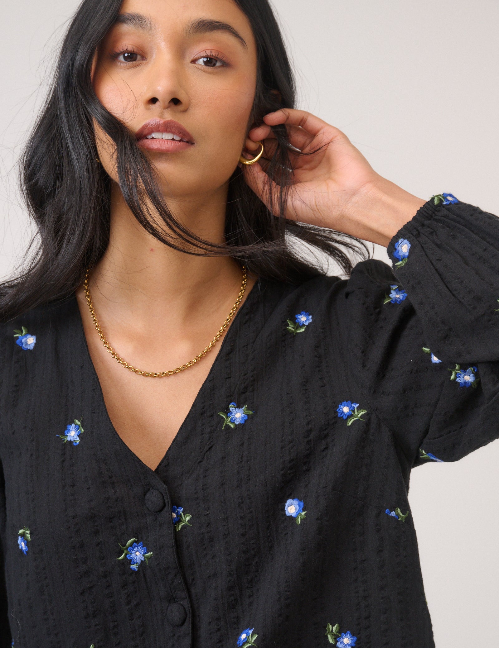 Black Floral Embroidered Blouse