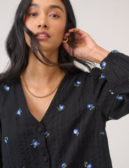 Black Floral Embroidered Blouse