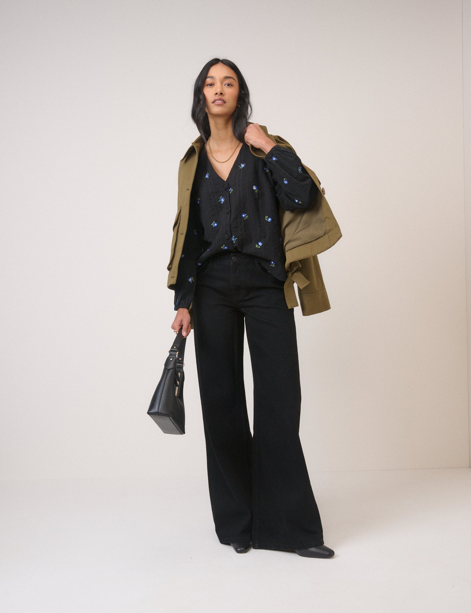 Black Floral Embroidered Blouse