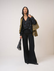 Black Floral Embroidered Blouse