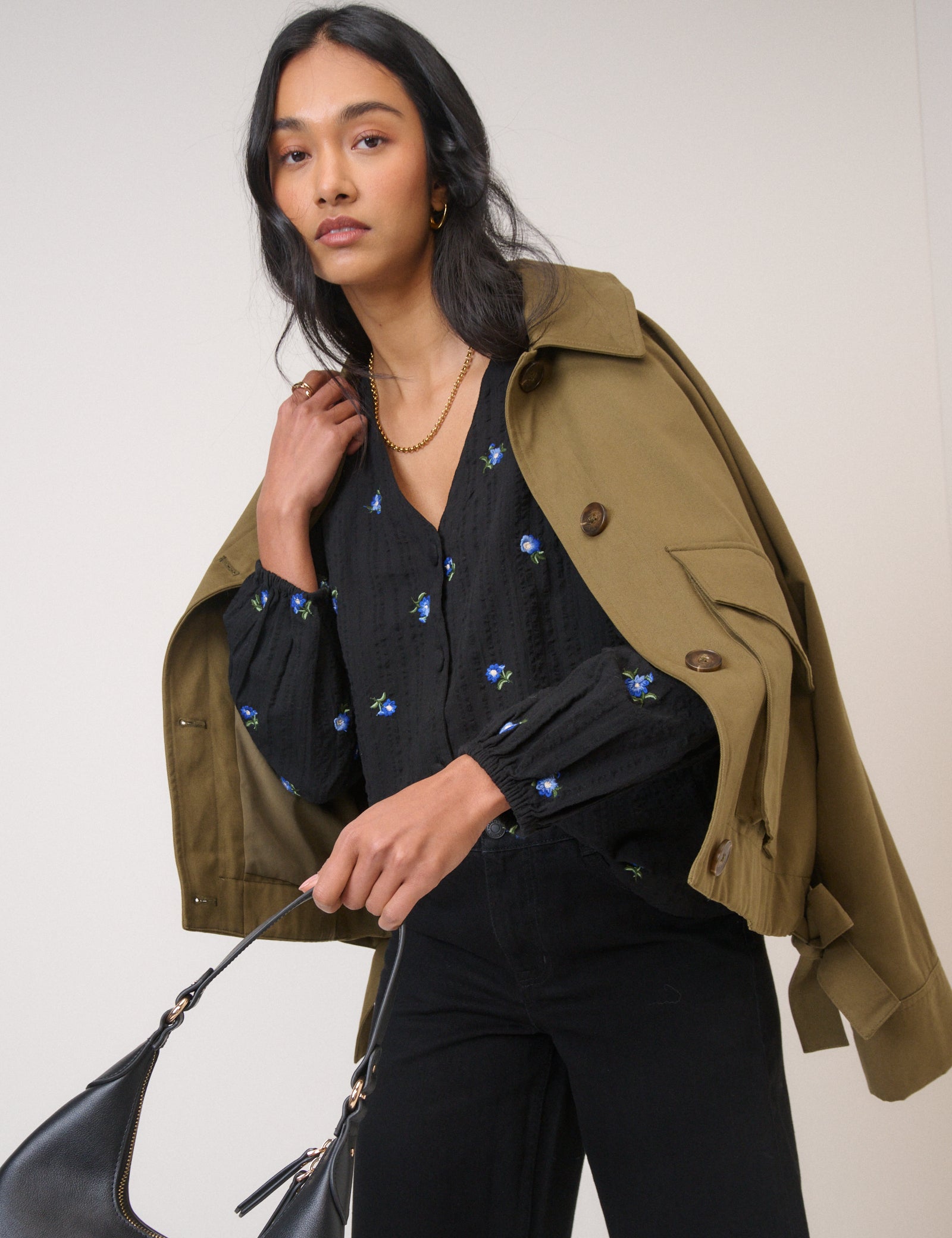 Black Floral Embroidered Blouse