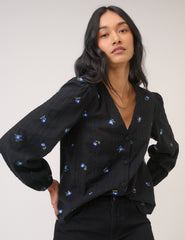 Black Floral Embroidered Blouse