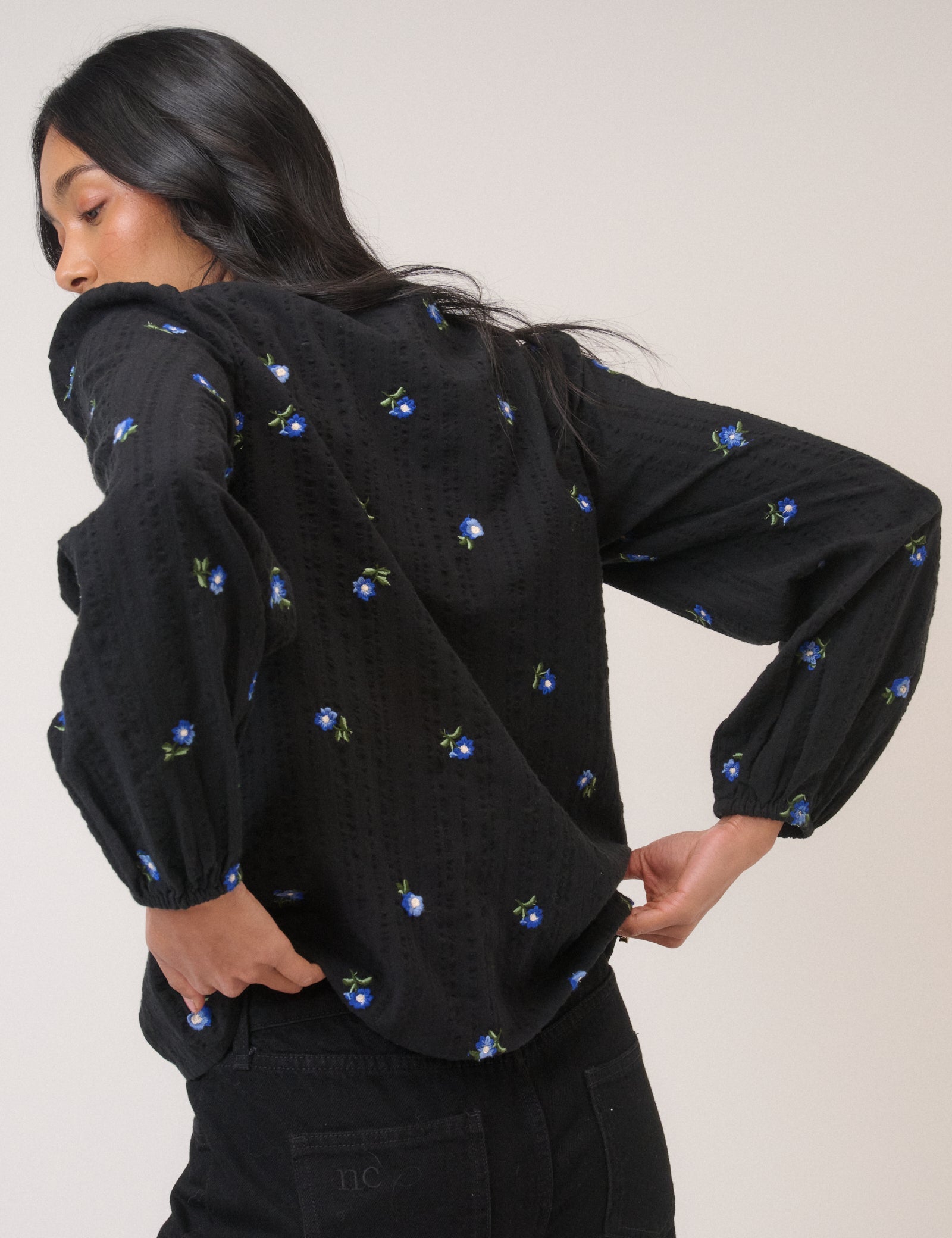 Black Floral Embroidered Blouse