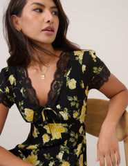 Black And Yellow Floral Morgan Midi Dress