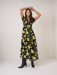 Black And Yellow Floral Morgan Midi Dress
