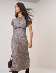 Black Floral Sicily Midi Dress