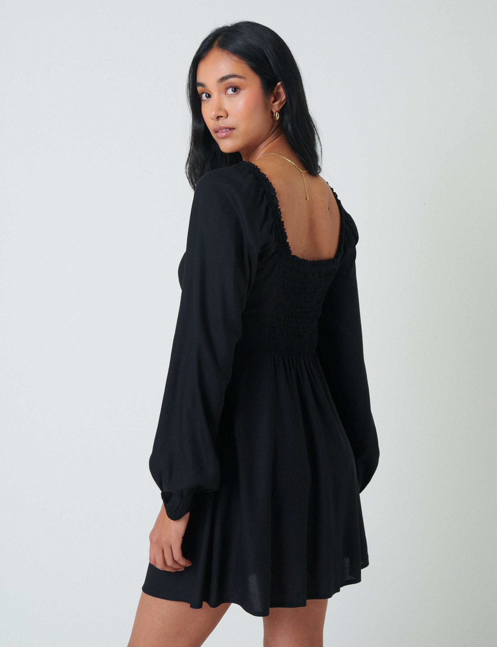 Black Balloon Sleeve Lillie Mini Dress