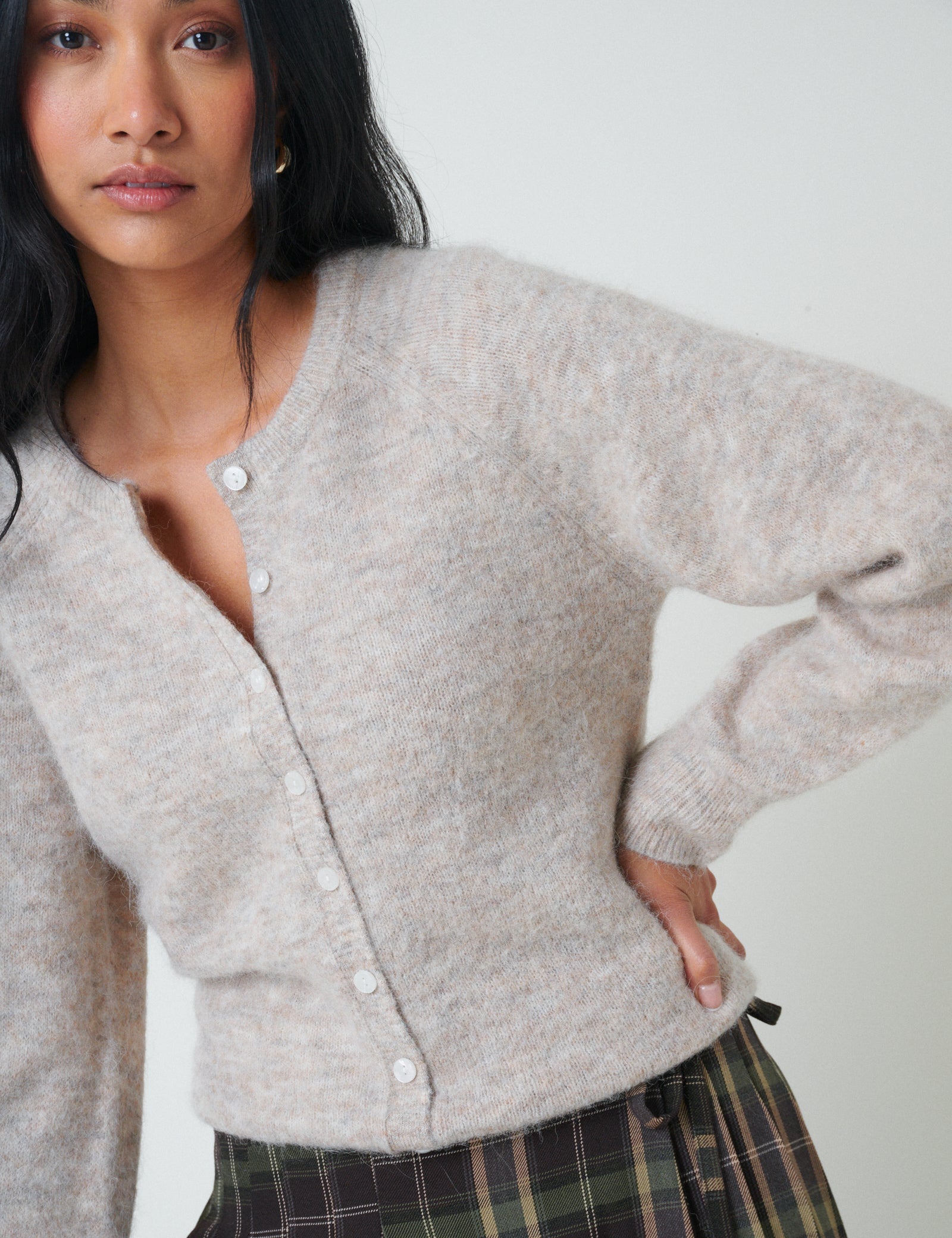 Beige Wool Blend Cardigan