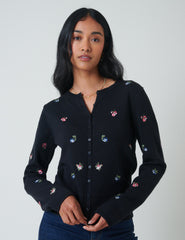 Black Floral Embroidered Cardigan