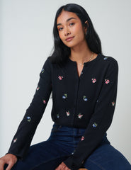 Black Floral Embroidered Cardigan