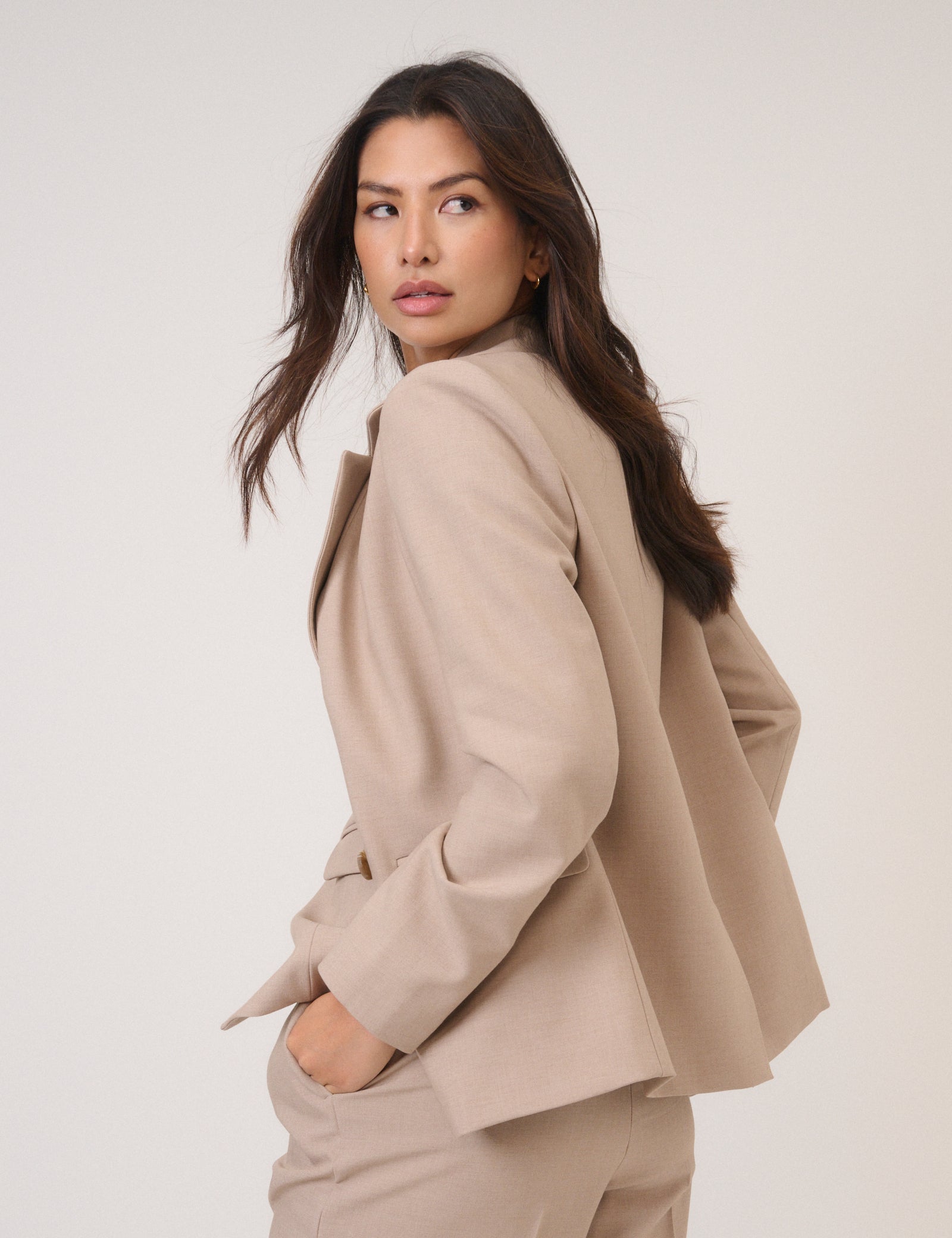 Beige Double Breasted Blazer