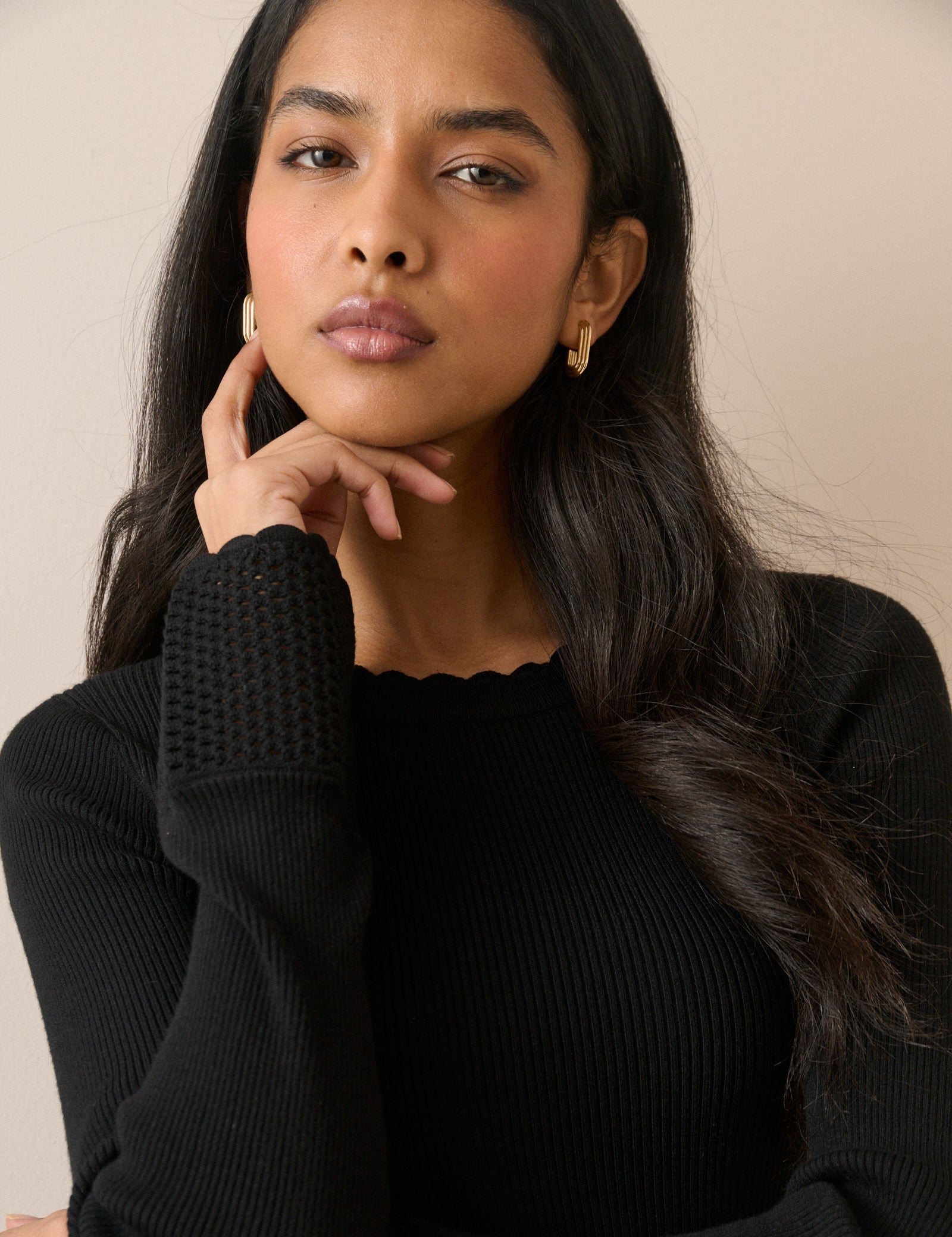 Black Crochet Trim Ribbed Top