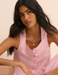 Baby Pink Square Neck Sammie Button Front Tank