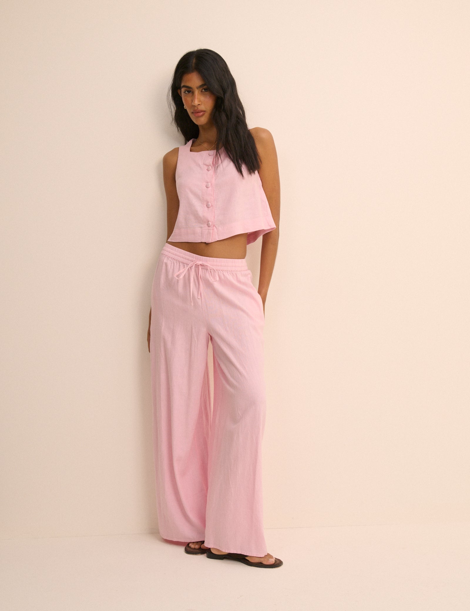Baby Pink Square Neck Sammie Button Front Tank