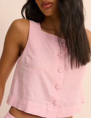Baby Pink Square Neck Sammie Button Front Tank