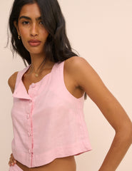Baby Pink Square Neck Sammie Button Front Tank