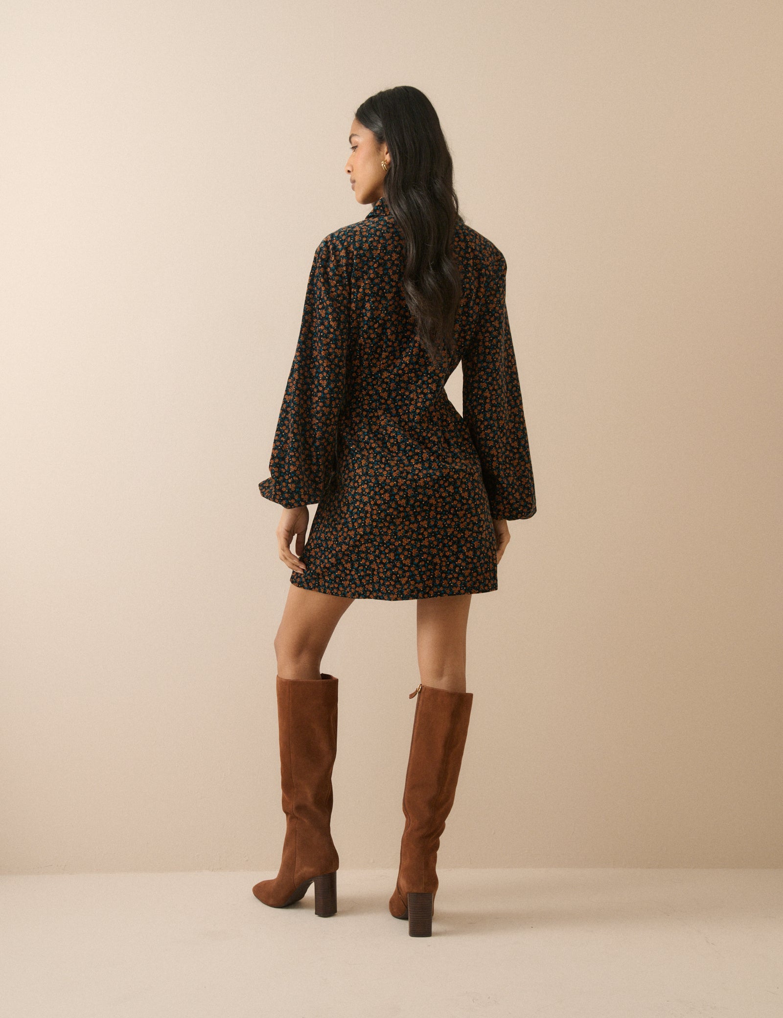 Black Floral Cord Montego Mini Dress