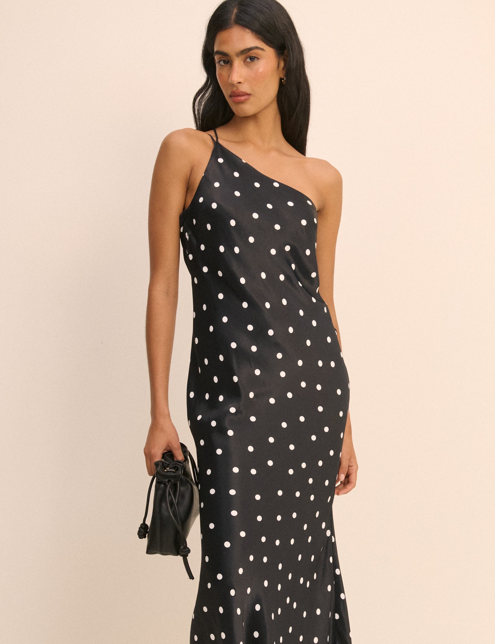 Black Polka Dot Satin Pia Maxi Dress