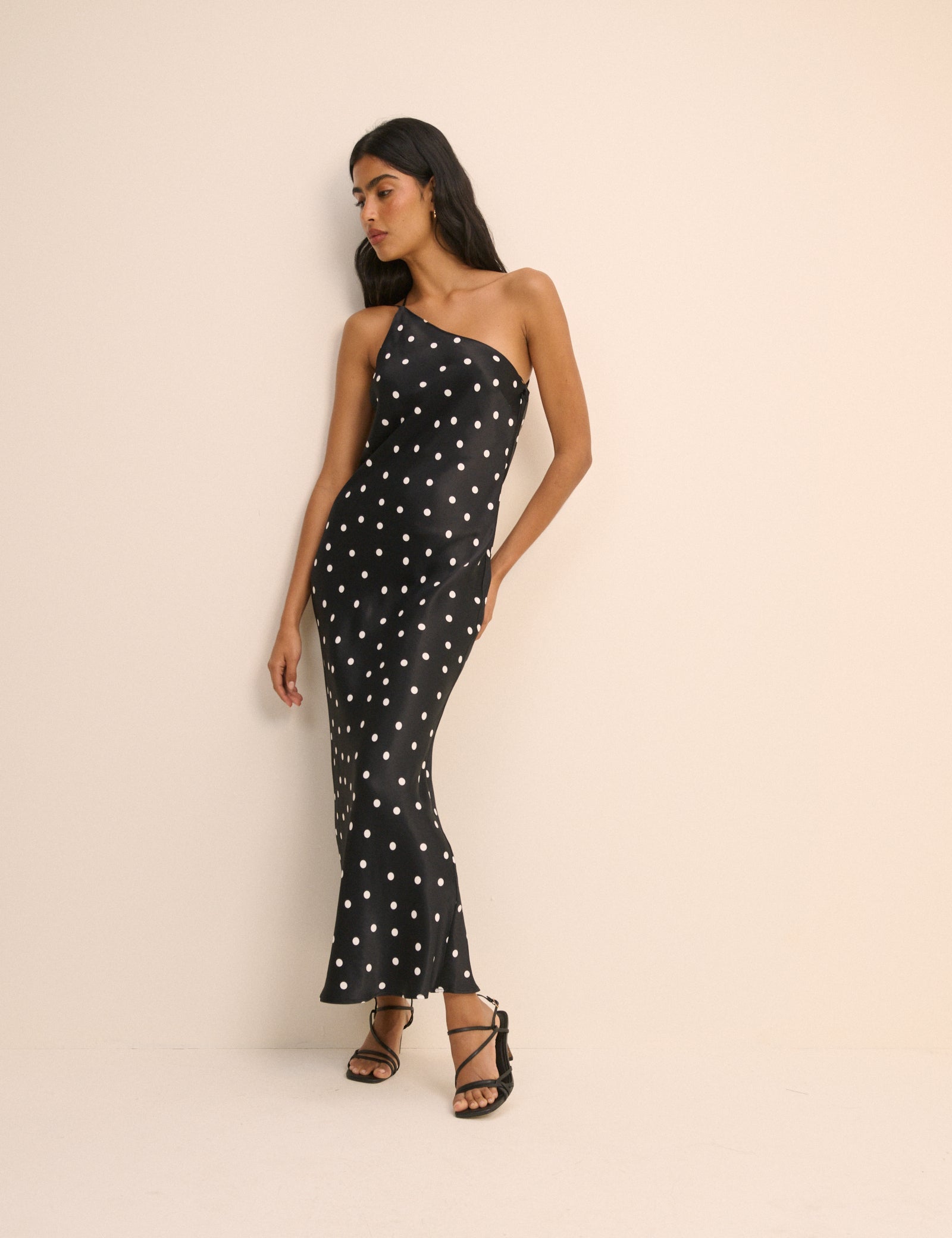 Black Polka Dot Satin Pia Maxi Dress