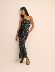 Black Polka Dot Satin Pia Maxi Dress