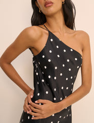 Black Polka Dot Satin Pia Maxi Dress
