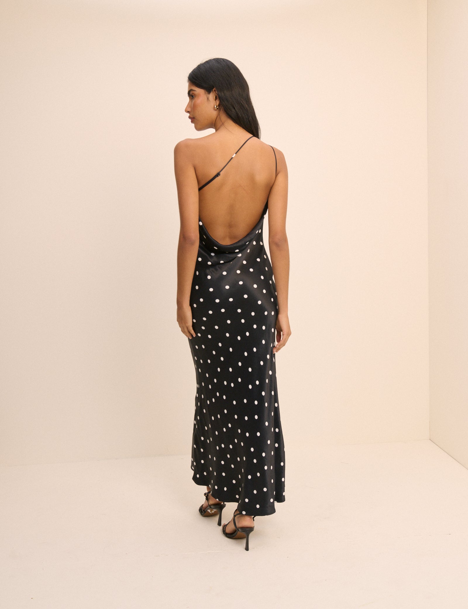 Black Polka Dot Satin Pia Maxi Dress