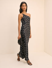 Black Polka Dot Satin Pia Maxi Dress
